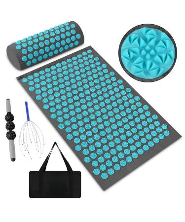 Acupressure Mat and Neck Pillow Set, Massage Pad with Carry Bag for Neck and Back Pain, Pure Cotton Acupressure Mat for Relieve Stress and Exercise Muscle Gray