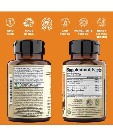 Turmeric Curcumin Saffron Ceylon Cinnamon Cardamom Supplement - Antioxidant & Anti-inflammatory Blend with BioPerine for Joint Support, Mood & Memory Enhancement - 60 Vegan Capsules - Buy Online on GoSupps.com