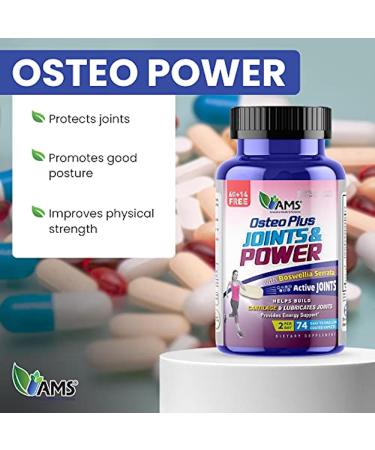 Osteo Joint & Power Supplement - America Medic & Science | 74 Caplets for Joint Health Metabolism & Cartilage Support with Boswellia MSM Collagen & Ginseng - Buy Online on GoSupps.com