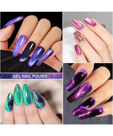 Shining She Cat Eye Gel Nail Polish 4 Colours Magnetic Gel Nail Polish with Magnet Soak-Off UV/LED Chameleon Holographic Cat Eye Gel Polish for Nail Art Salon DIY Home 8ML Cat Eyes - Buy Online on GoSupps.com