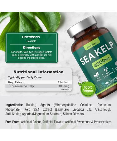 Sea Kelp Tablets | 4000mg | 180 Count | High Strength Vegan Supplement | Concentrated Extract | No Artificial Preservatives | by Horbaach - Buy Online on GoSupps.com