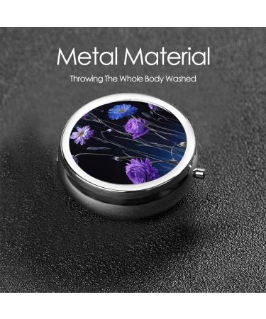 Purple Flower Round Pill Box - 3 Compartment Mini Portable Travel Medicine Organizer for Vitamins & Tablets - Buy Online on GoSupps.com