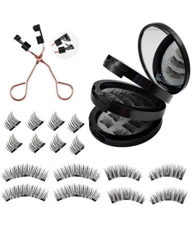 Lecerrot Magnetic False Eyelashes Magnetized without Glue, Natural Magnetic Eyelashes, Self-adhesive Reusable Magnetic Extension Effect Waterproof Fake Lashes Kit with Eyelash Curler, 8 Pairs False Eyelashes