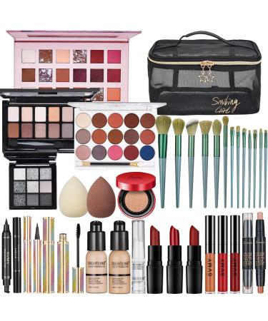 All In One Makeup Kit Travel Makeup Kit Makeup Kit for Women Full Kit Makeup Gift Set for Women & Girls Includes Foundation Eyeshadow Palette Lipstick Eyeliner Mascara Cosmetic Brush Set