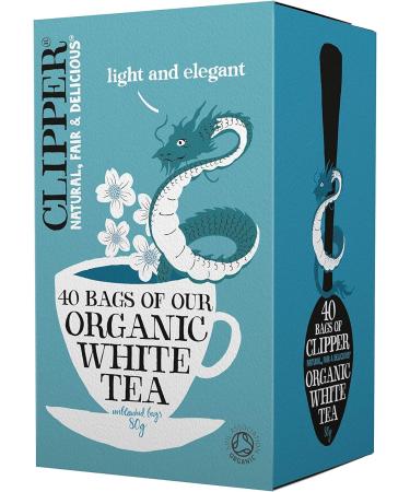 Clipper Organic White Tea Bags - 40 Natural Unbleached Biodegradable Teabags from China for Home/Office | Herbal Tea | Sustainable Plant-Based - Buy Online on GoSupps.com