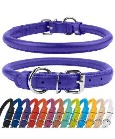 Collardirect round leather dog collar soft padded rolled handmade real leather collar for dog puppy cat small big black pink red purple blue purple 23-28 cm