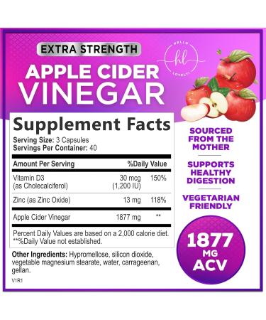 Hello Lovely! Apple Cider Vinegar Capsules - Immune Support Digestion & Energy Boost - Non-GMO Gluten Free Vegetarian - 120 Count - Buy Online on GoSupps.com