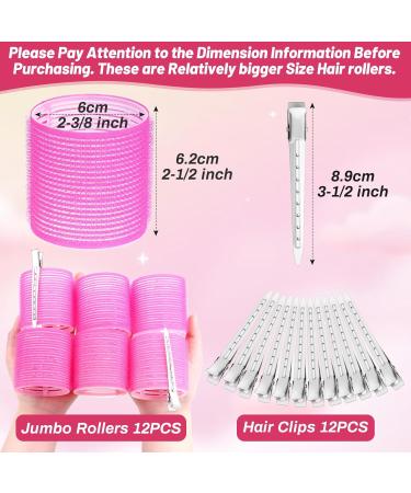 Jumbo Hair Rollers Set - 24 Pieces for Voluminous Long Thick Hair | 12 Large Rollers & Clips - Hot Pink - Buy Online on GoSupps.com