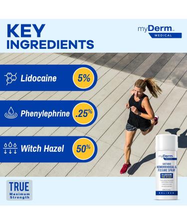 Myderm Medical Soothing Hemorrhoidal & Fissure Spray 3oz - Maximum Strength 5% Lidocaine with Phenylephrine HCl - Fast-Acting Pain Relief Spray for Hemorrhoids - Made in USA - Buy Online on GoSupps.com