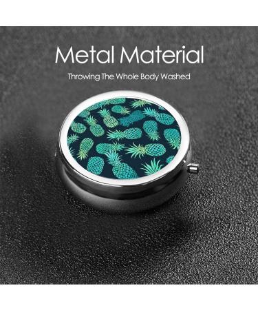 Blue Pineapple Printed Mini Round Pill Box | 3 Compartment Travel Pill Organizer | Portable Medicine Case for Home & Office - Buy Online on GoSupps.com