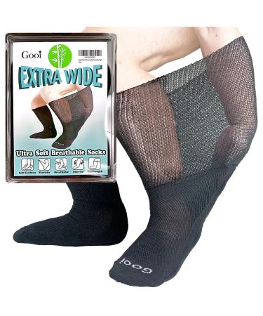 Gooi Extra Wide Socks for Swollen Feet Soft Stretch up to 30" Seniors Diabetics Men Women 10-13 13-15 Breathable Non Binding Loose Fitting Top Bariatric Neuropathy Lymphedema Edema Cast Over The Calf Plus Size Extra-Wide Swollen Ankles Legs