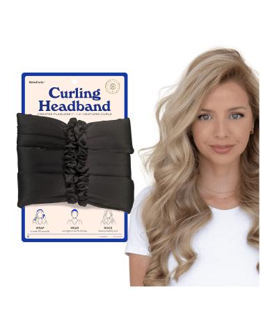 RobeCurls Satin Heatless Hair Curler Set   The Original Curling Headband   Heatless Curling Rod Headband Hair Accessories for Women   Includes 2 Scrunchies (Black)