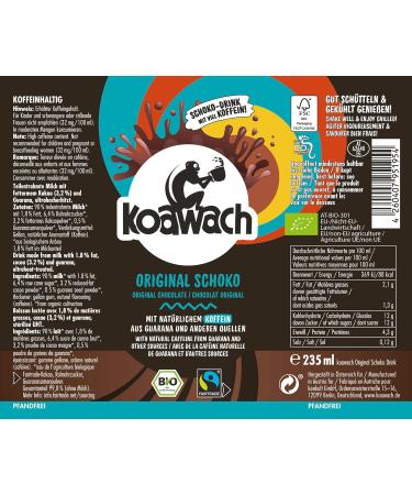 Buy Koawach Original Chocolate Drinking Chocolate - Organic Fairtrade Energy Drink with Guarana | Low Sugar Caffeine Cocoa (12 x 235 ml) - Buy Online on GoSupps.com