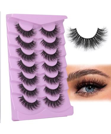 Mink Lashes Fluffy 8D Curl Lashes Natural Look False Eyelashes Wispy Full Volume Strip 7 Pairs Multipack by FANXITON C-16MM-03