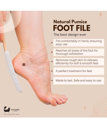 Eco Bath London Natural White Pumice Foot File - Dead Skin Remover for Feet with Wood Handle - Buy Online on GoSupps.com