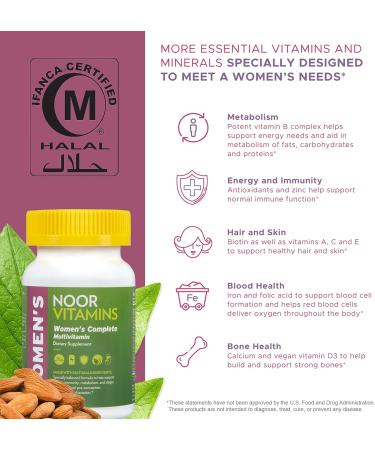 Noor Vitamins Halal Women's Multivitamin - Vegan & Daily Supplement for Energy, Immunity & Metabolism | Supports Healthy Appearance & Motherhood Stages | 2-Month Supply - Buy Online on GoSupps.com