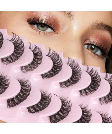 Cat Eye Lashes Natural Look Clear Band Russian Strip Lashes DD Curl Wispy False Eyelashes Faux Mink Lashes Pack 10 Pairs by ALICE A-Short