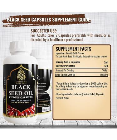 Premium Black Seed Oil Capsules 3X% Thymoquinone 1000mg (120 Capsules) - Cold Pressed Black Cumin Seed Oil Nigella Sativa Supplement - Buy Online on GoSupps.com