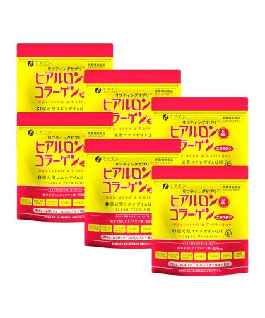 FINE Japan Collagen Peptides. Hyaluronic & Collagen + Ubiquinol. Marine Collagen Powder with Elastin. Non-GMO. Supports Skin Hair Joints and Bones. (210g/7.4oz x Approx. 28 Days Course) Set of 6 6 bags / 180-day course