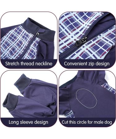 HEYWEAN Dog Recovery Suit Long Sleeve Bodysuit Blue Plaid | Post Surgery Wound Protector & Cone Alternative | M - Buy Online on GoSupps.com