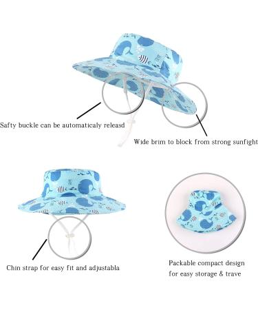 LANGZHEN Beach Sun Protection Hat for Baby Girls - Adjustable Wide Brim Toddler Kids Hat with Chin Strap - Whale Design - Turquoise - Size 1-2 Years - Buy Online on GoSupps.com