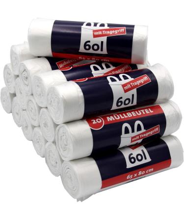 1000 Tear-Resistant 60L Garbage Bags with Handles - 20 Pieces/Roll Liquid-Tight & Recyclable - Eco-Friendly Packaging (50s Pack) for International Shipping - Buy Online on GoSupps.com