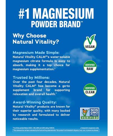 Natural Vitality Calm Magnesium Stick Packets | Relaxing Drink Mix Powder | On-The-Go Pouches | Gluten & Sugar-Free | 255mg Per Serving | 30 Count - Buy Online on GoSupps.com