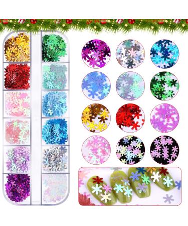 Ebanku 12 grid Christmas snowflake nail seedlets dazzling snowflocke flocke nail glitter Christmas decoration sparkly glitter for Christmas party (Christmas a)) - Buy Online on GoSupps.com