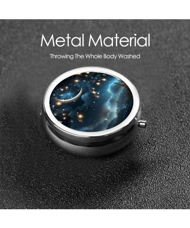 Portable 3 Compartment Pill Box - Nightsky Hanging Moon & Stars - Travel Medicine Organizer - Unique Gift for Vitamins & Fish Oil - Metal Pill Case for Purse & Pocket - Buy Online on GoSupps.com