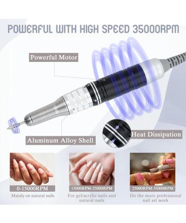 Delanie 35000 RPM Electric Nail Drill: Rechargeable Portable E File Kit for Acrylic and Gel Nails | 6 Drill Bits | UK Plug (Black) - Buy Online on GoSupps.com