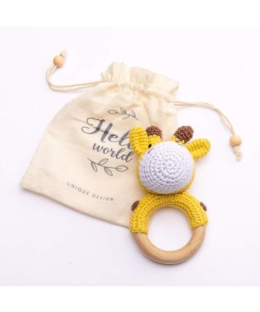 Handmade Mamimami Home Crochet Baby Rattle - Giraffe Teething Ring for Boys & Girls | Perfect Birth Gift - Buy Online on GoSupps.com