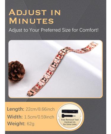Jeracol Lymphatic Drainage Copper Bracelet for Men - 99% Pure Copper Magnetic Wristband with 4 Element Magnets | Adjustable Brazaletes with Sizing Tool | B-copper2 - Buy Online on GoSupps.com