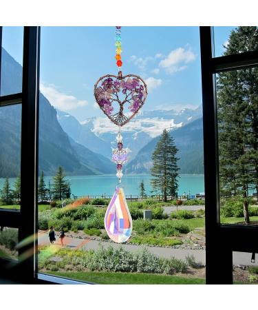 Amethyst Sun Catcher with Tree of Life Pendant - Natural Quartz Gemstone Rainbow Maker for Spiritual Women - Buy Online on GoSupps.com
