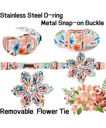 Unique Style Paws Dog Collar with Peach Flower Adjustable Cotton Collar for Small Dogs (10-16in) | Comfortable & Chic Design with Metal Buckle - Buy Online on GoSupps.com