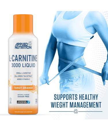 Applied Nutrition L Carnitine 3000 Liquid - Vegan L-Carnitine with Green Tea & Vitamin C - Energy & Weight Management - Tangy Orange Flavor - 480ml - Buy Online on GoSupps.com