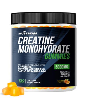 Creatine Monohydrate 5000mg Supplement Gummies - with L-Taurine Betaine Anhydrous Alpha-GPC BCAA 2:1:1 - Sugar-Free Gluten Free for Men Women