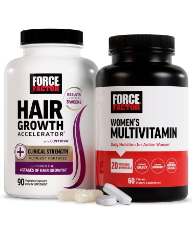 FORCE FACTOR Hair Growth Accelerator Capsules Lustriva & Biotin + Women s Multivitamin Multivitamin for Women