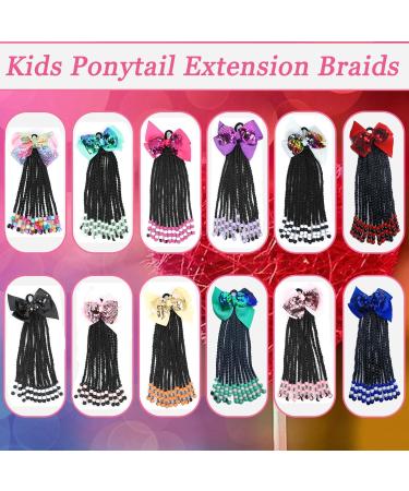 Kids Ponytail With Beads Braids Hair Extension Detachable Synthetic Curly Hairpieces With Bows Protective Easy Hairstyle For Girls Toddlers Children Gift Box Braids-9 Inch BOX-9inch-Black&White-Black Hair Clip - Buy Online on GoSupps.com