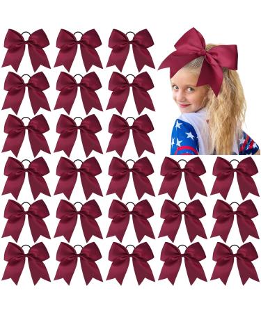 24 PCS 8 Large Cheer Bows Maroon Girl Hair Bows Cheerleading Softball Team Bow Hair Accessories for cheerleaders football Competition Sports 24-Maroon