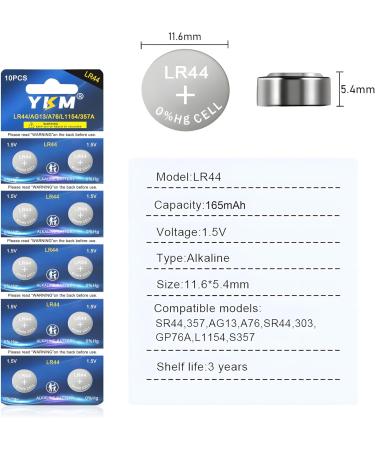 YKM LR44 Batteries 10 Pack - AG13 L1154f A76 357/303 Alkaline 1.5V for Digital Calipers & Watches | International Shipping - Buy Online on GoSupps.com