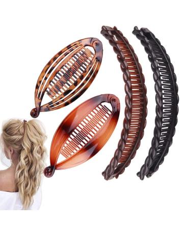 Banana Hair Clip 4 Pieces Banana Fish Hair Clips for Women Banana Clip Double Comb Long Hair Clips Ponytail Hair Comb Banana Hair Comb for Thick Hair Slides and Clips for Women Fine Hair