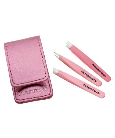TWEEZERMAN Mini Tweezers Set 3 pieces for eyebrow plucking for travel and on the go pink - Buy Online on GoSupps.com