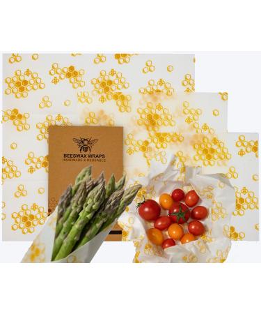 Reusable Beeswax Food Wrap - 3-Pack - Biodegradable Sustainable Products- beeswax Paper Food Storage - Eco-Friendly Reusable beeswax wrap in 3 Sizes (S M L)