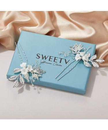 SWEETV Rhinestone Wedding Hair Pins - Bridal Hair Accessories for Brides, 2Pcs Silver Hair Pieces - Buy Online on GoSupps.com