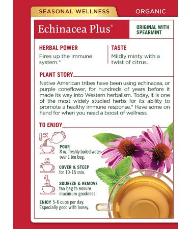 Organic Echinacea Plus Tea - Caffeine Free, 16 Wrapped Bags | Traditional Medicinals - Buy Online on GoSupps.com