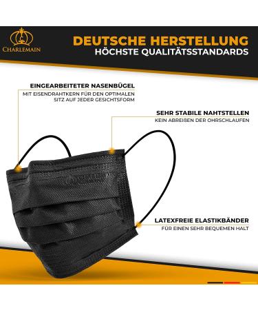 Charlemain 150x Black Medical Face Masks - EN 14683 Type IIR CE Certified 3-Layer Latex-Free BFE 99.9% - Ships Worldwide - Buy Online on GoSupps.com