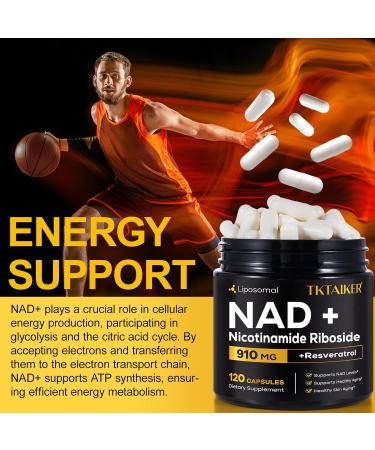 TKTALKER NAD Supplement 910MG Liposomal Nicotinamide Riboside with Resveratrol & Quercetin Anti-Aging Cellular Energy Mental Focus & Stamina & Healthy Women & Men 120 Capsules - Buy Online on GoSupps.com