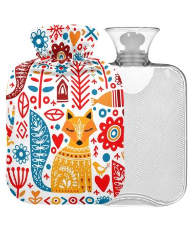 Naanle hot hot water bottle with reference tribal floral fox transparent hot water bottle heat bottle for back pain relief hand feet warmer neck hot and cold therapy 2l
