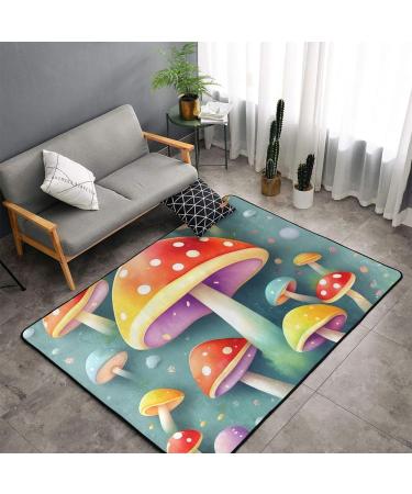 Flannel Carpet Cute Colored Mushrooms Picture 60 x 39 in Non-Slip Durable Suitable for Living Room and Office Bedroom - Buy Online on GoSupps.com