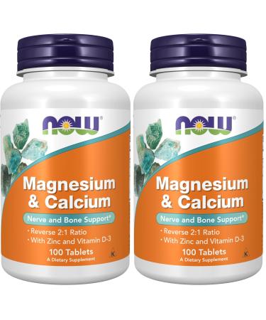 NOW Supplements Magnesium & Calcium with Zinc and Vitamin D-3 Nerve and Bone Support* 100 Tablets (Pack of 2)